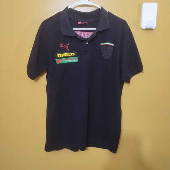Rare VTG 90s PUMA Scuderia Ferrari Pirelli Short Sleeve Cotton Pique Polo L - Picture 1 of 7